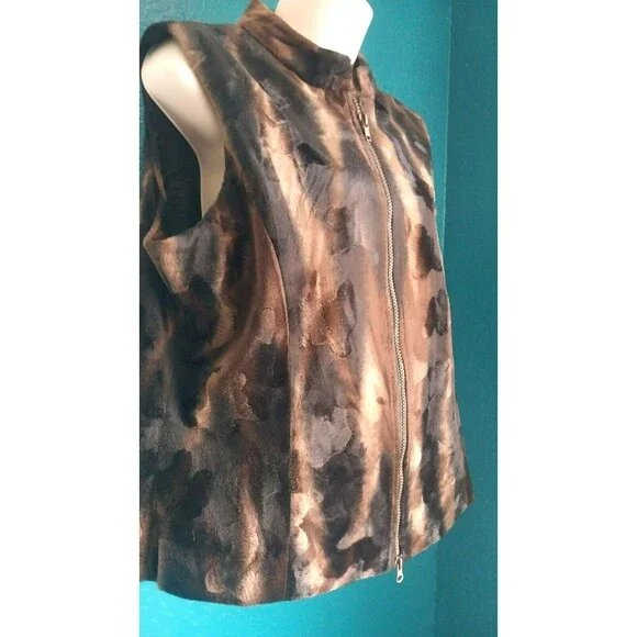 NWT Vintage Faux Fur Vest Animal Print Jordan Size Large - Picture 1 of 7